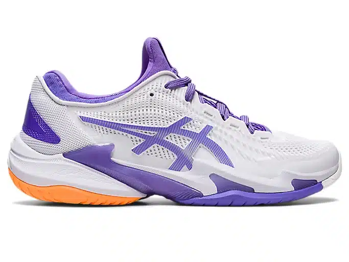 A view of a purple and white Asics Women's Court FF Running Shoes