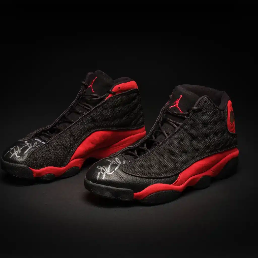 A view of black and red Last Dance Air Jordan sneakers