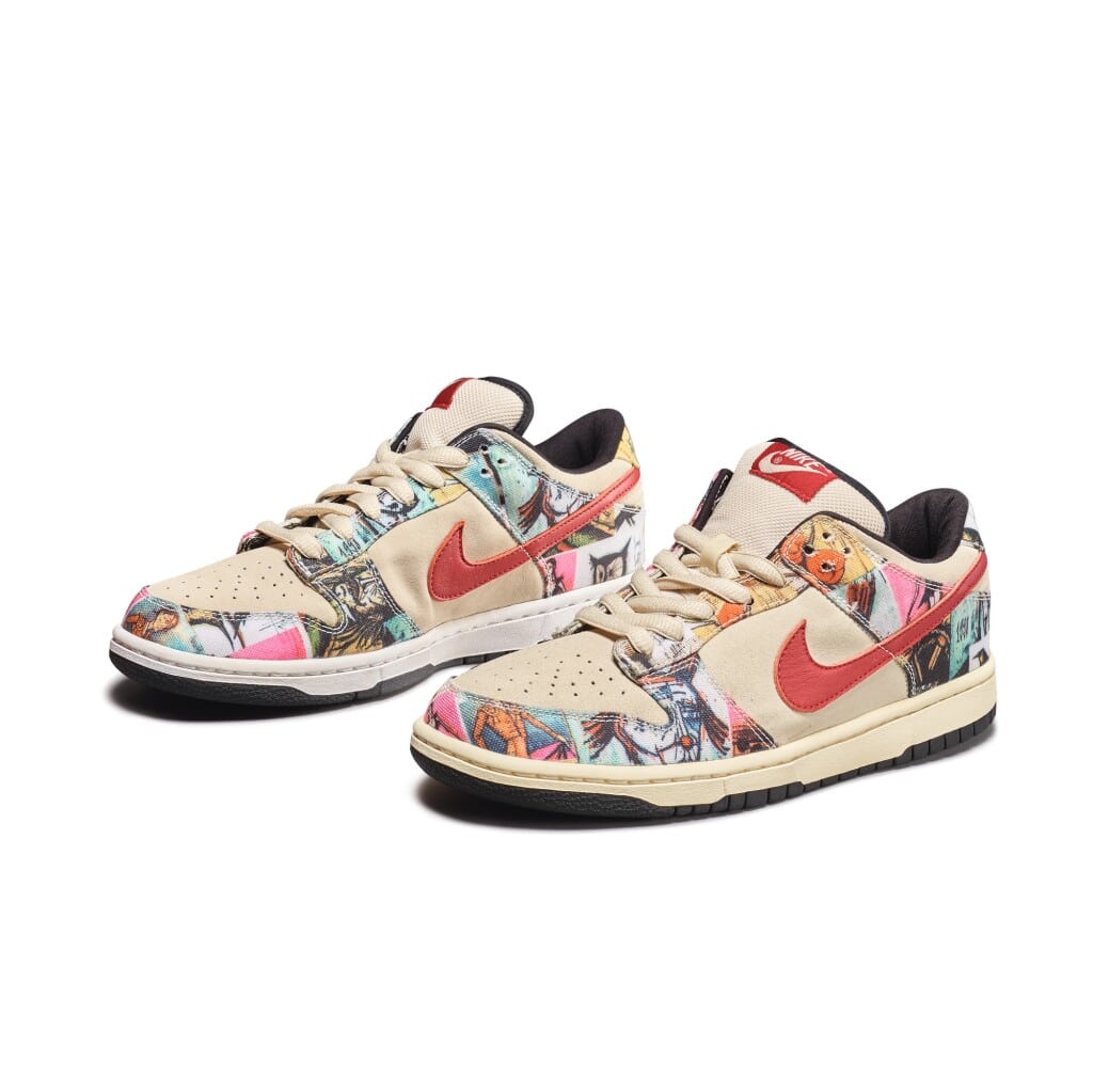 A view of colorful and skin Nike SB Dunk Low Paris Bernard Buffet sneakers