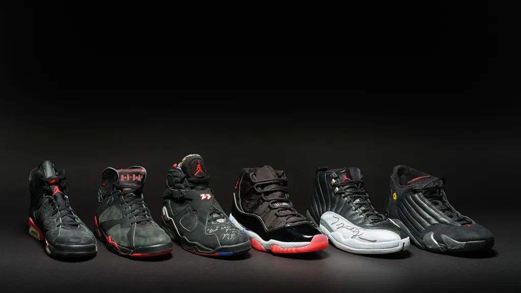 A view of six Dynasty Collection's sneakers in line