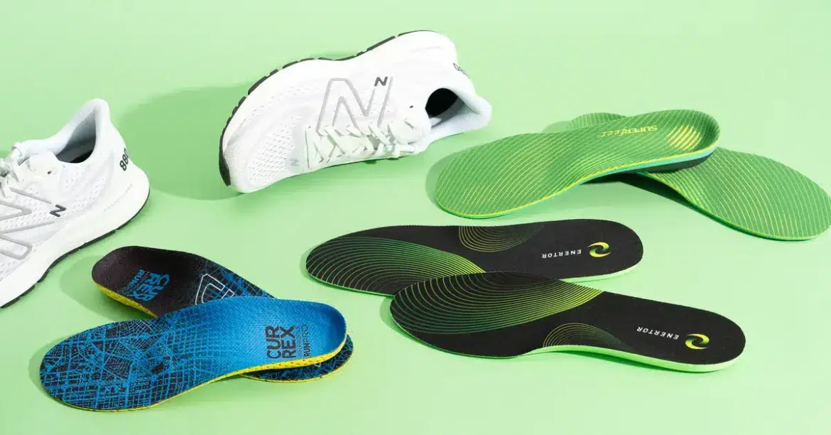 pair of shoes along with the shoe insoles